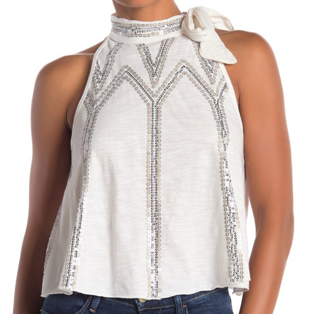 Free People Glitter City Tie Neck Tank